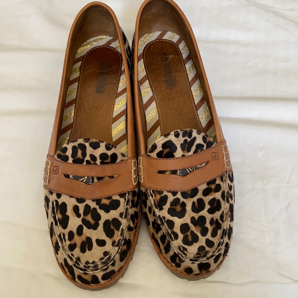Sperry Real Leather Animal Print All American Penny Loafers